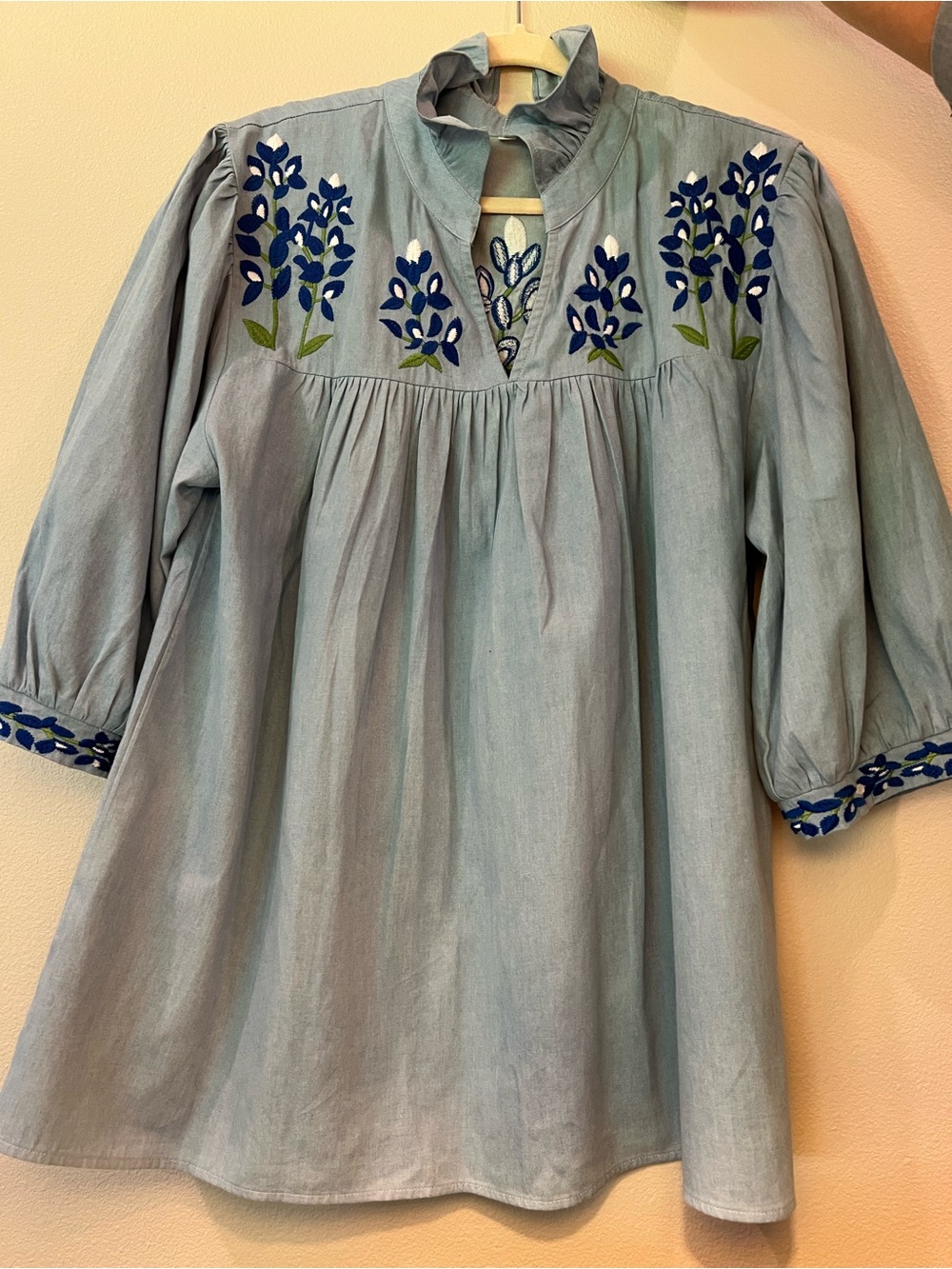 Spirit Dress Faded Denim Bluebonnet Tailgater Blouse